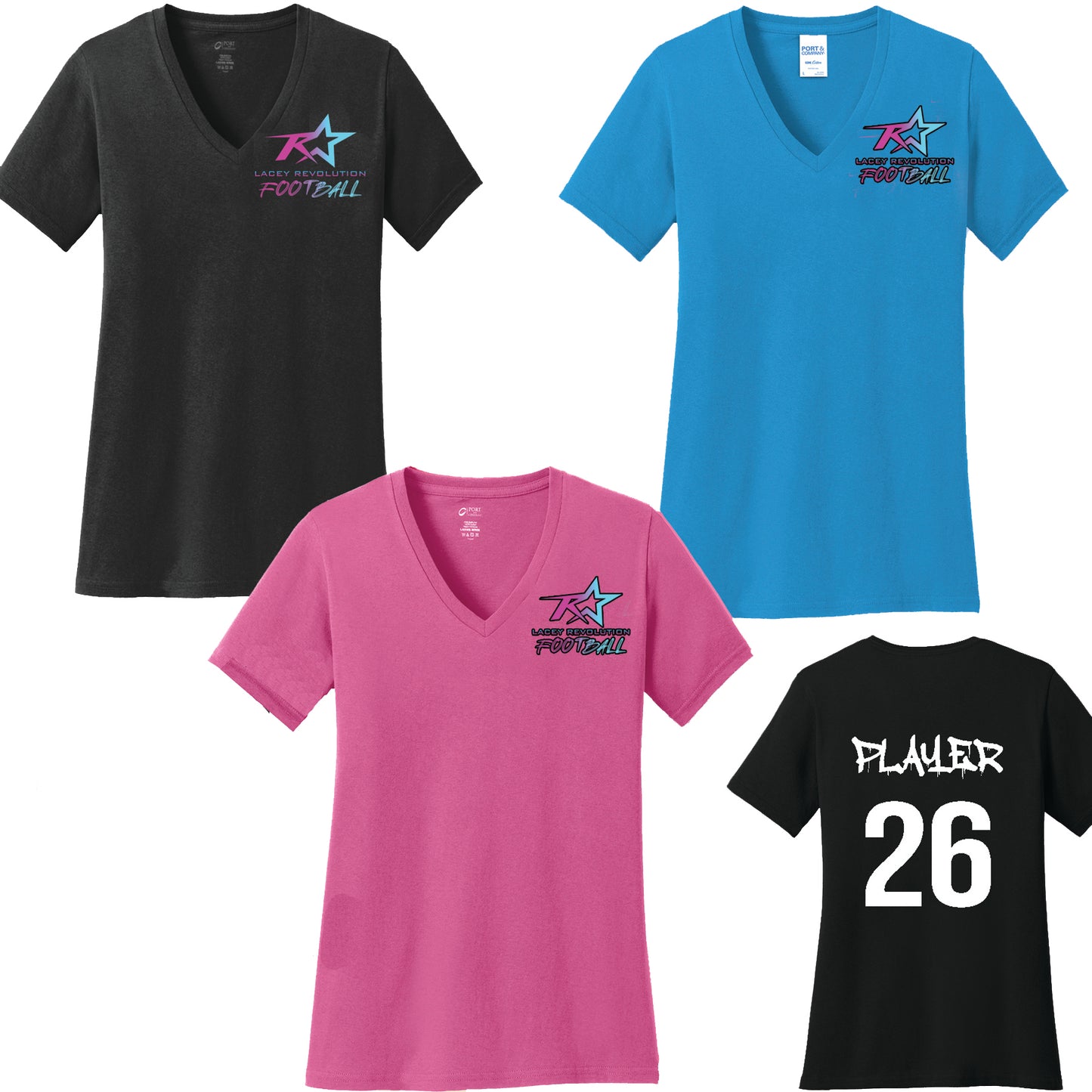 Lacey Revolution Football Women's V-Neck Shirt