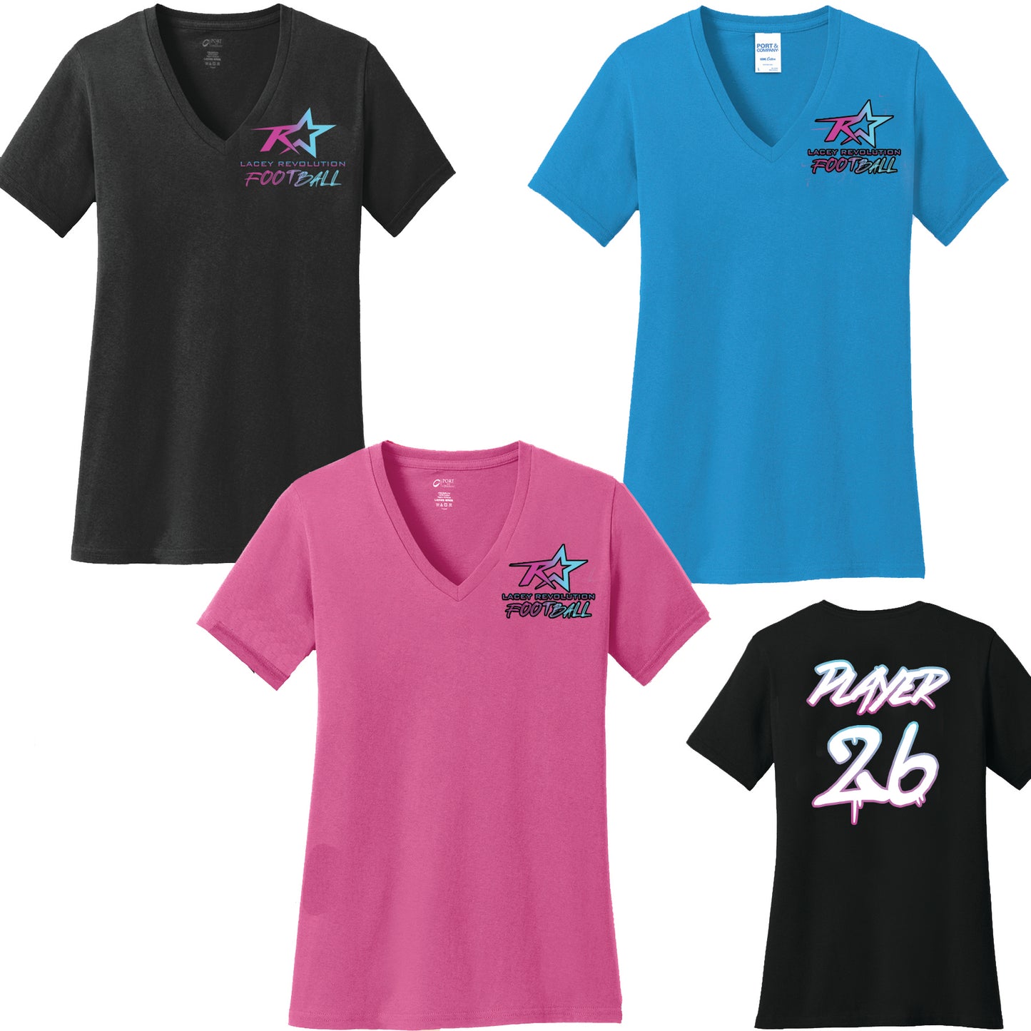 Lacey Revolution Football Women's V-Neck Shirt